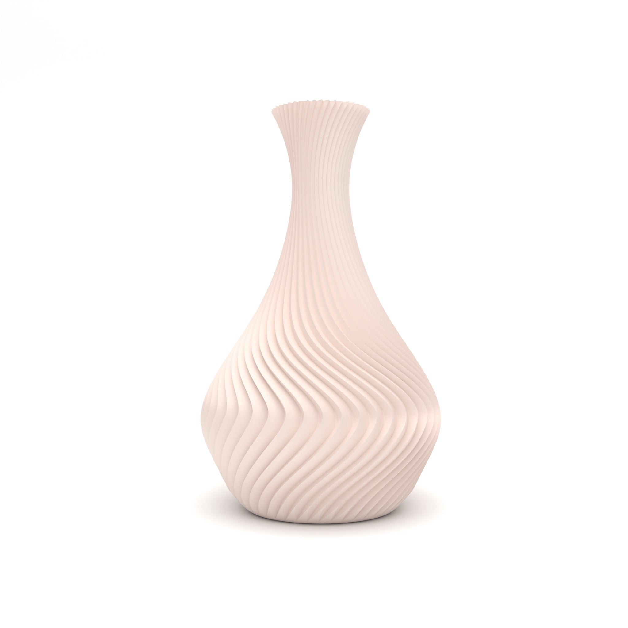 Beige ribbed vase on a white background