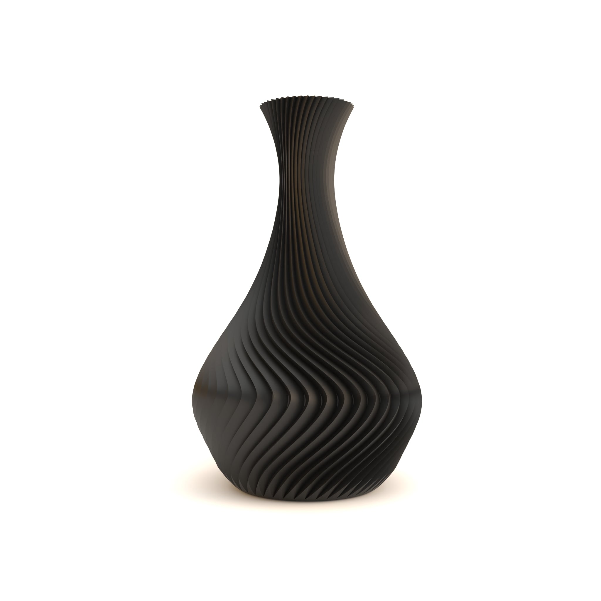 Black textured vase on a white background