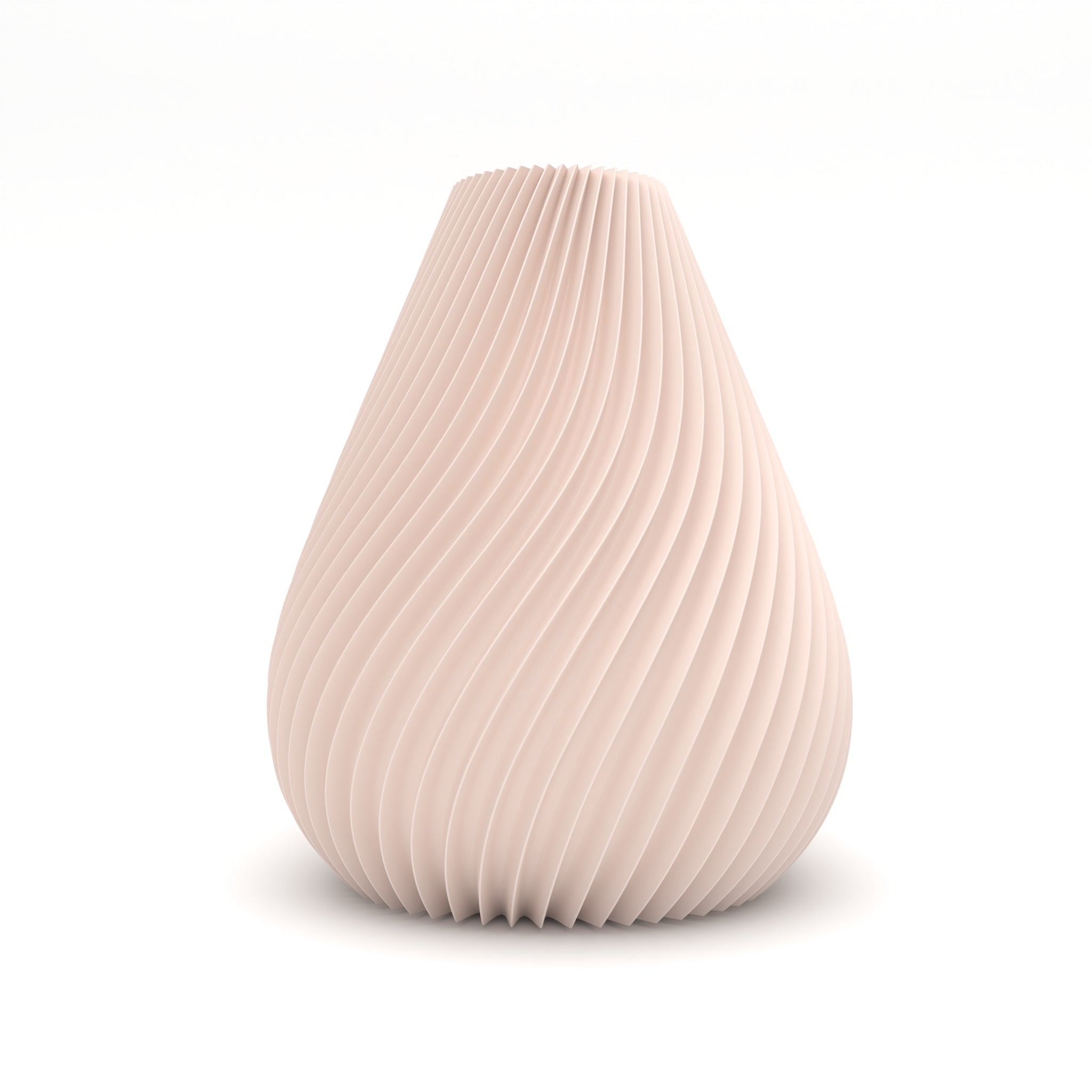 Pink ribbed vase on a white background