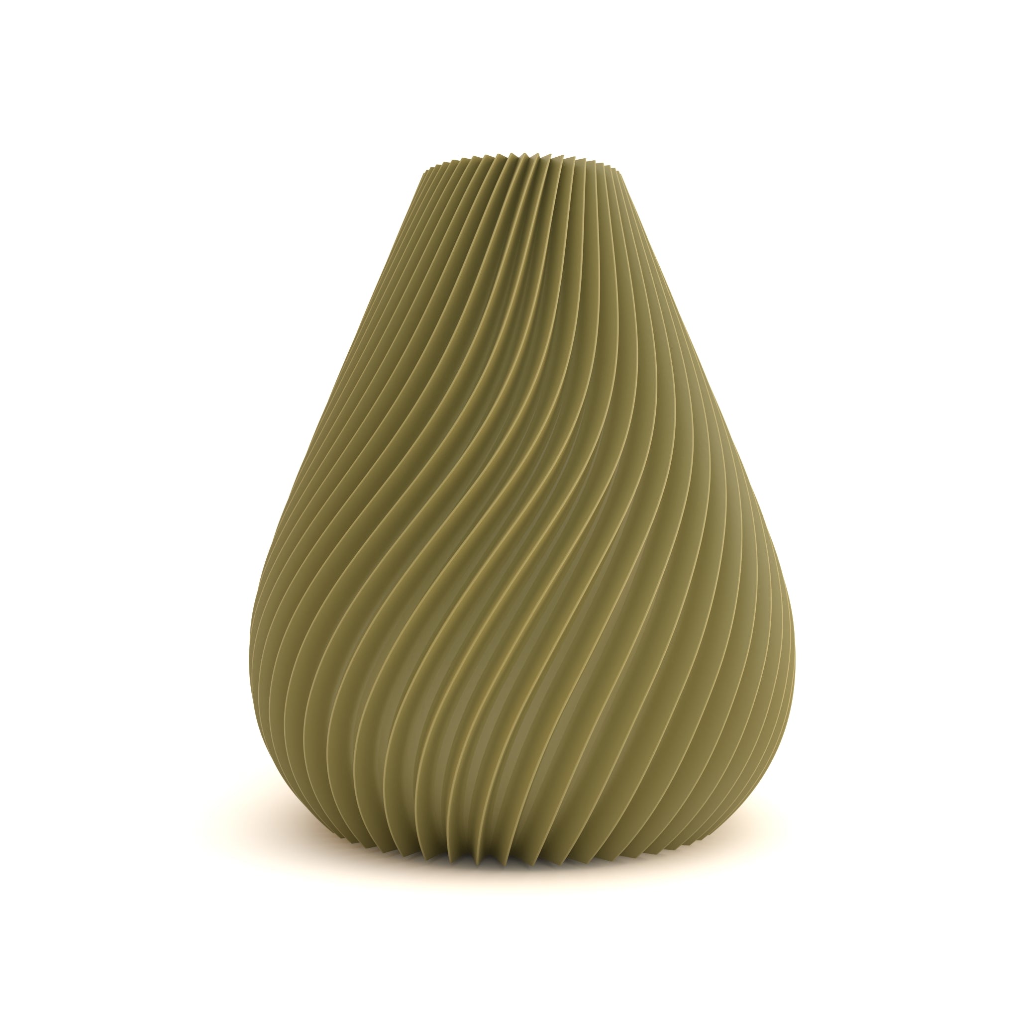 Green ribbed vase on a white background