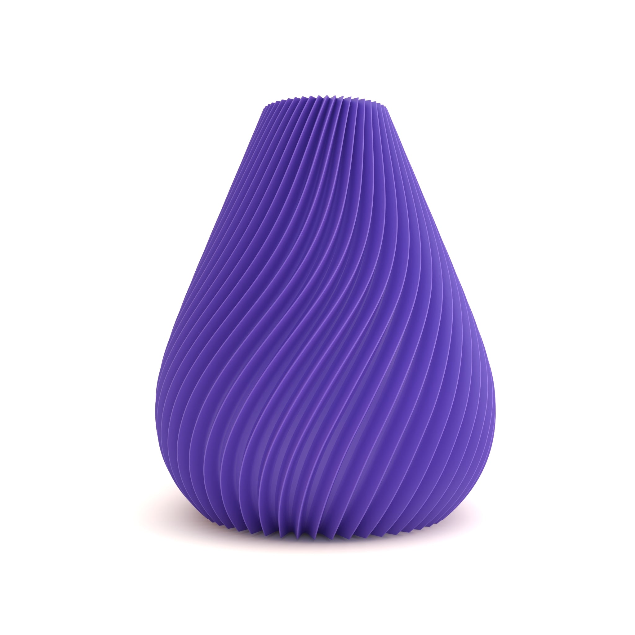 Purple ribbed vase on a white background