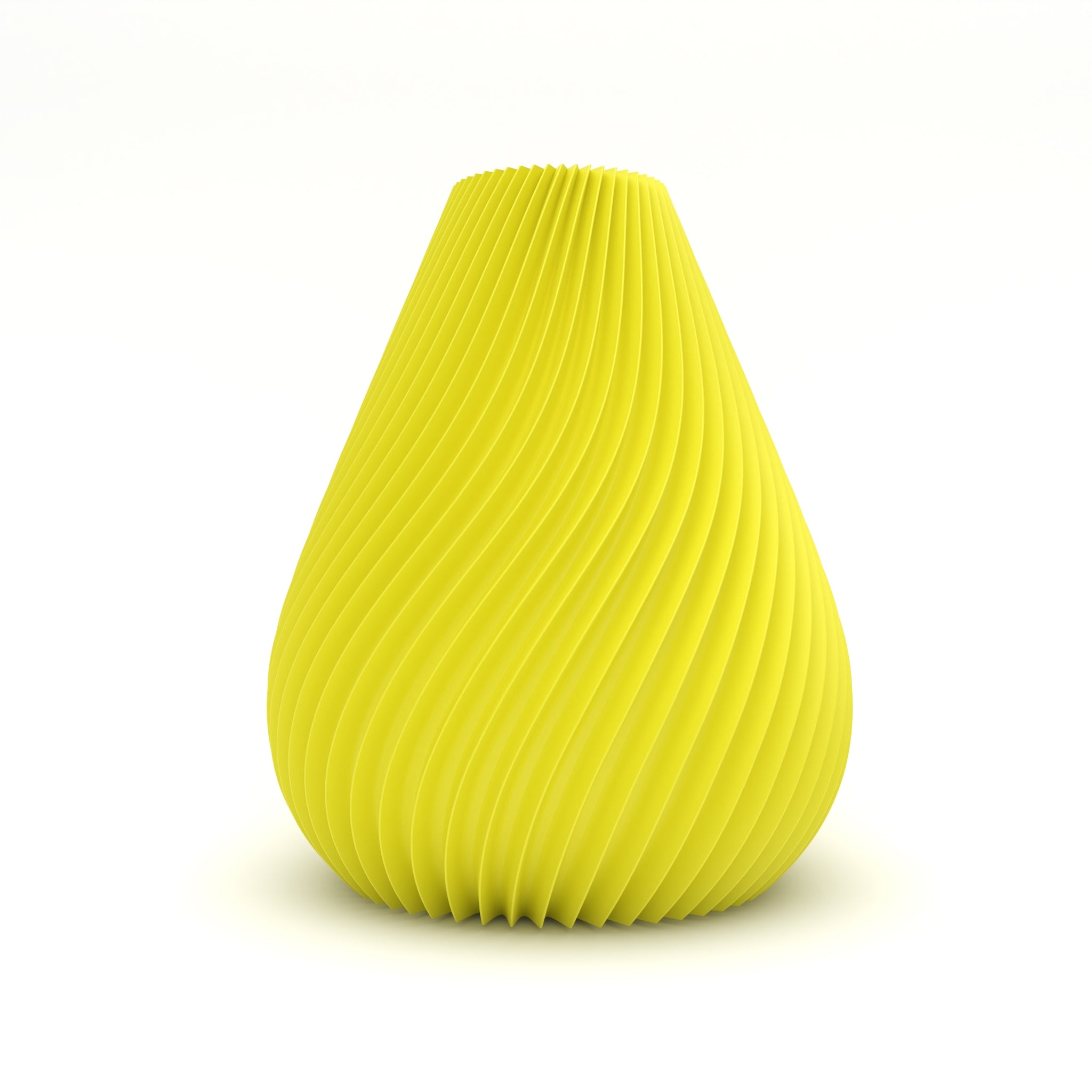 Yellow ribbed vase on a white background