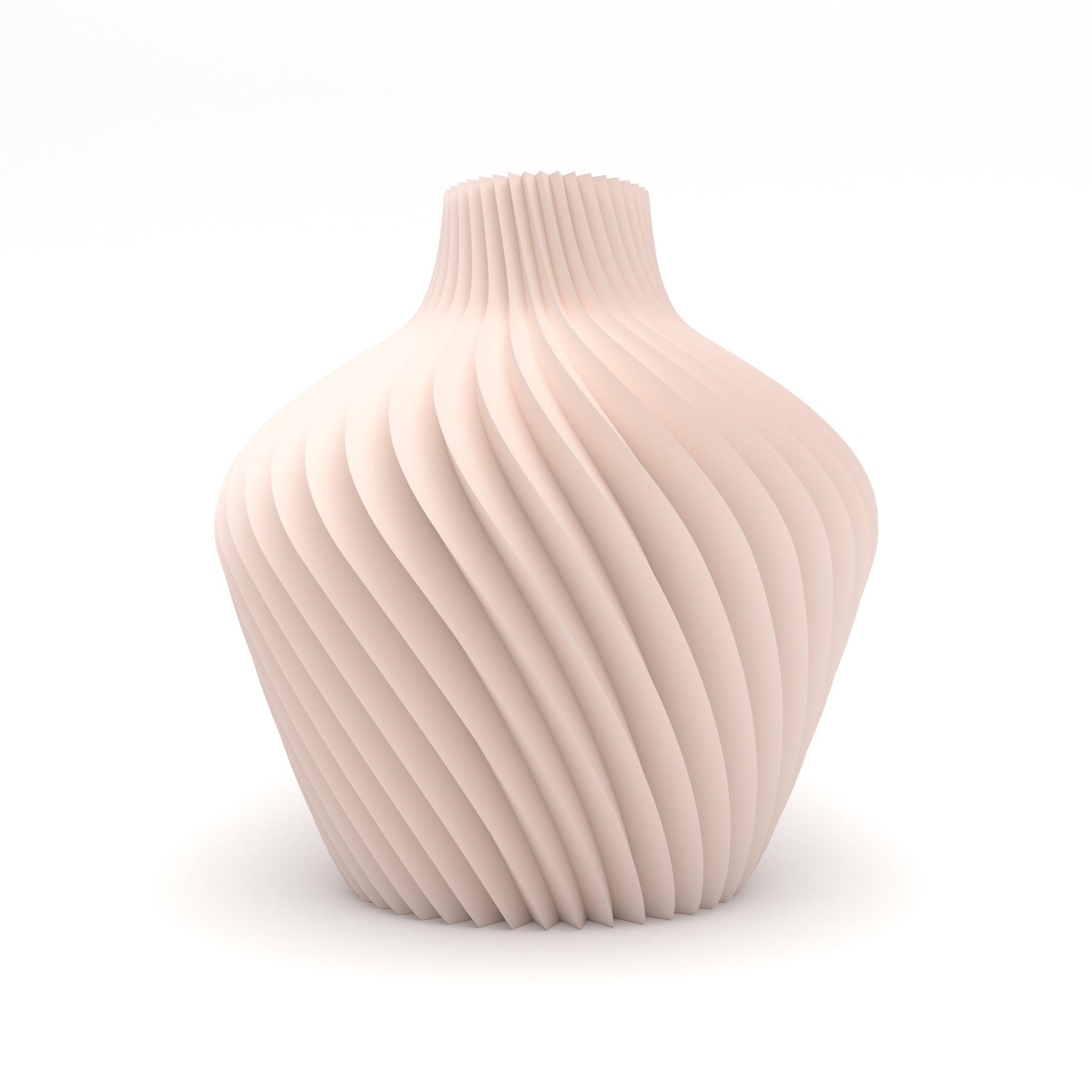 Pink ribbed vase on a white background