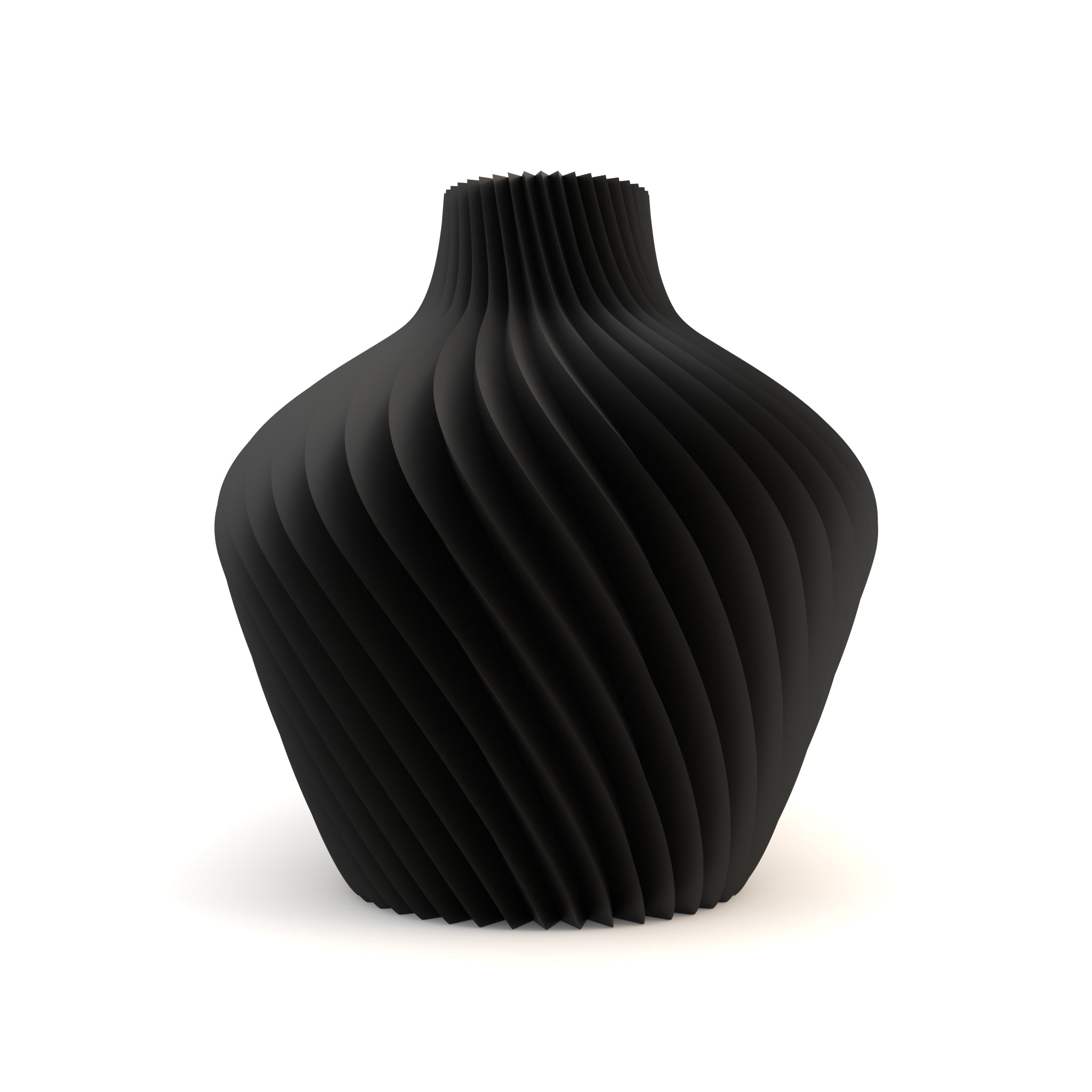 Black ribbed vase on a white background