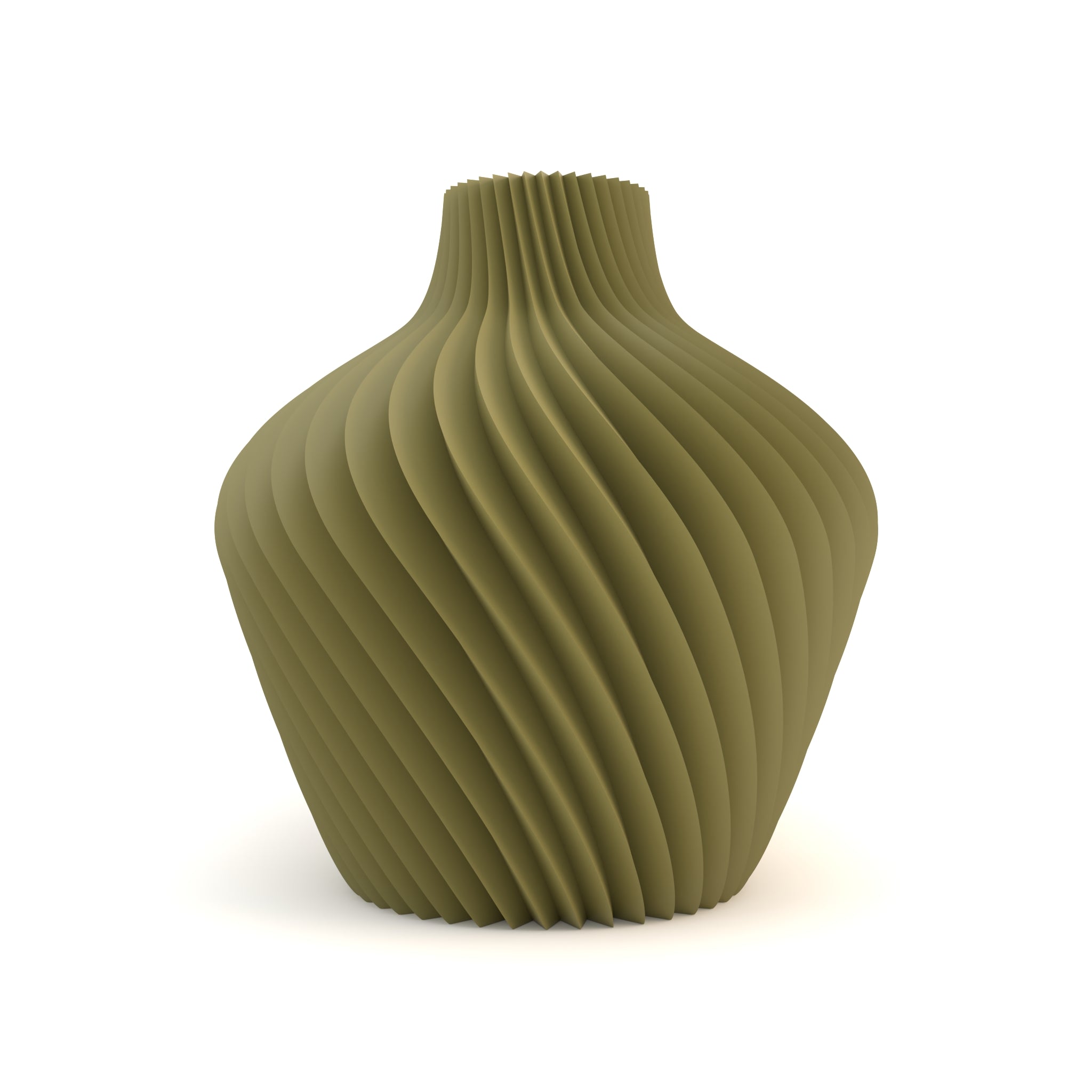 Green ribbed vase on a white background