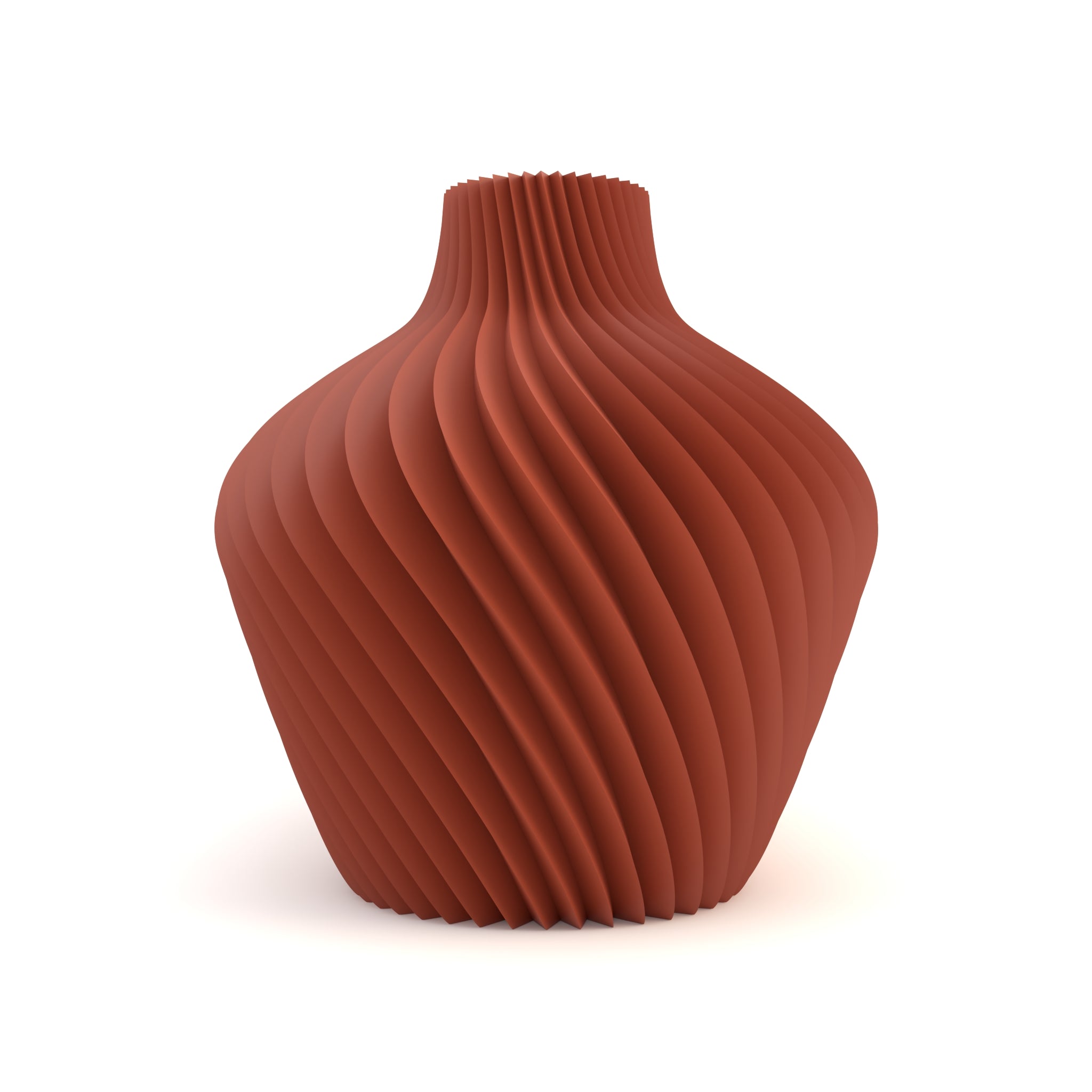 Reddish-brown textured vase on a white background