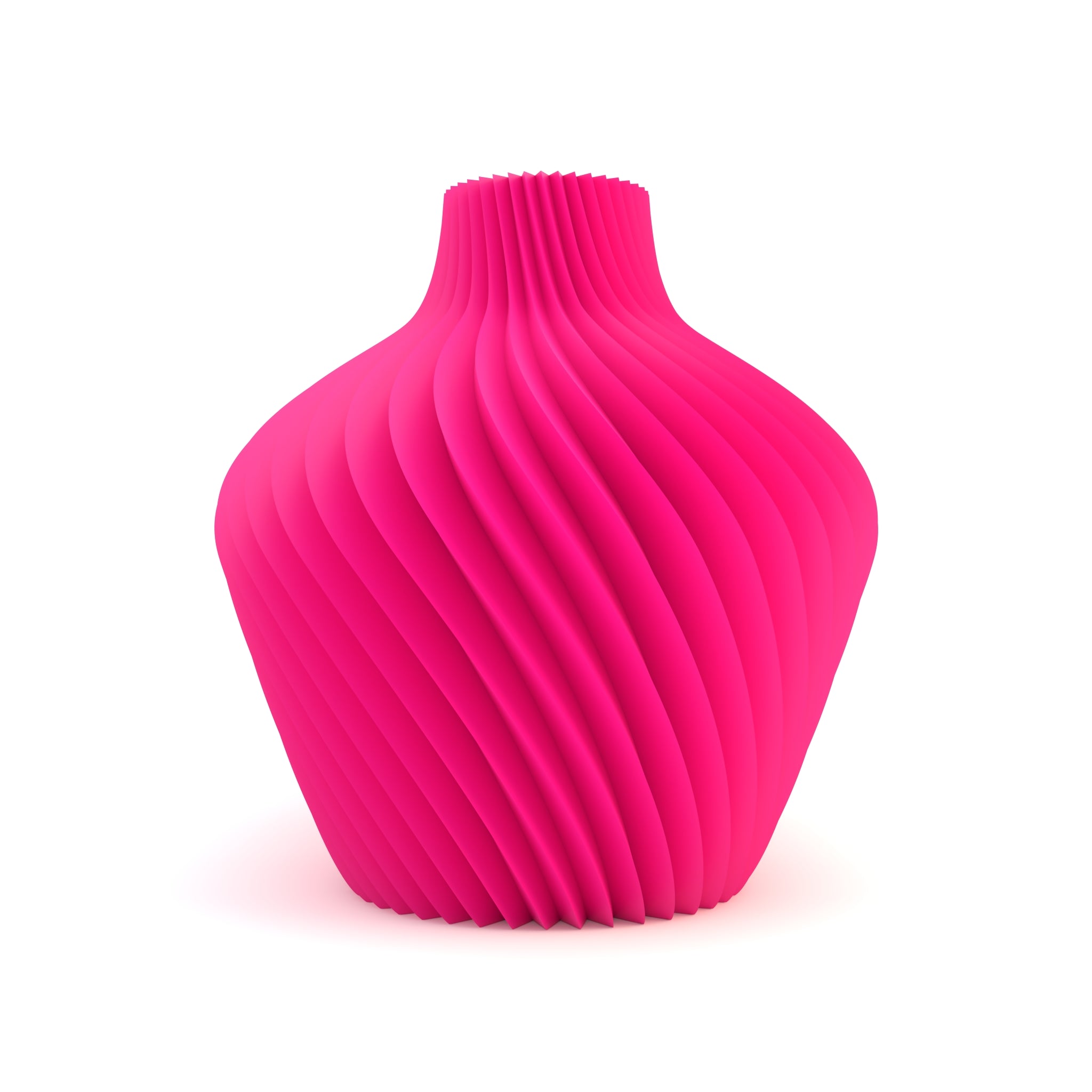 Pink ribbed vase on a white background