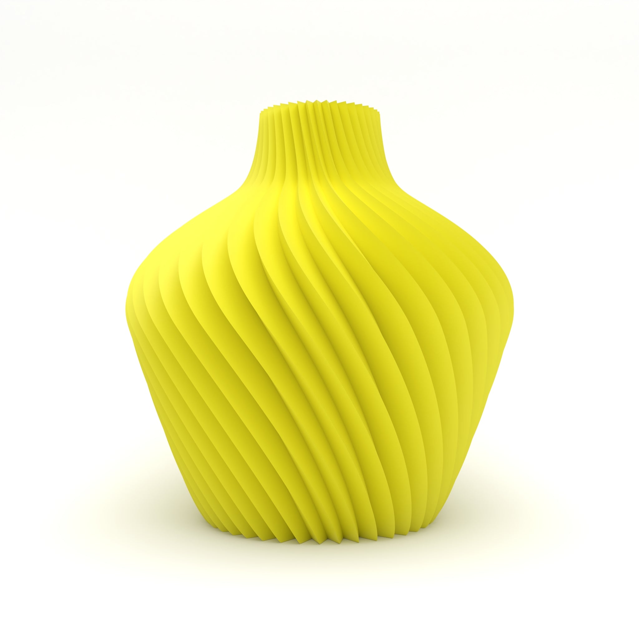 Yellow ribbed vase on a white background
